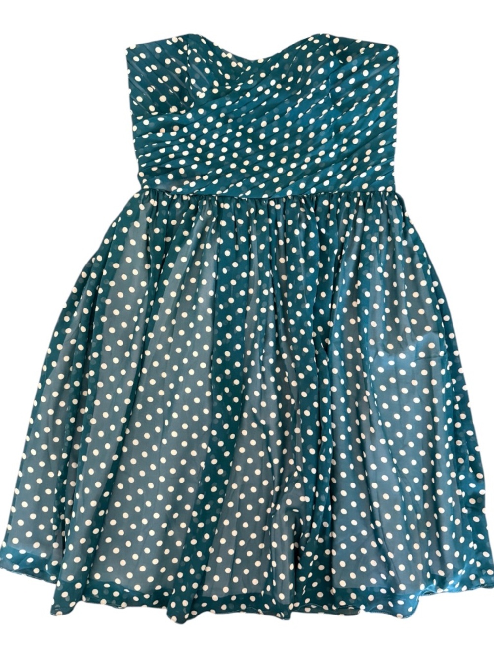 Unique Vintage Teal Polka Dot Strapless Fit Flare Dress Rockabilly L - Picture 2 of 11
